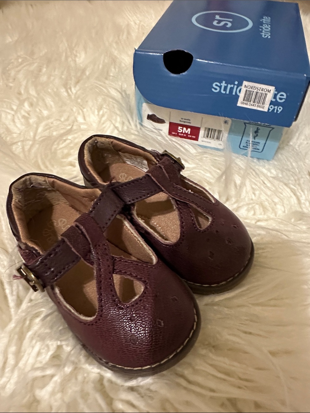 Stride Rite Girls' Burgundy T-Strap Mary Jane Shoes (toddler 5 USA or 4 UK)